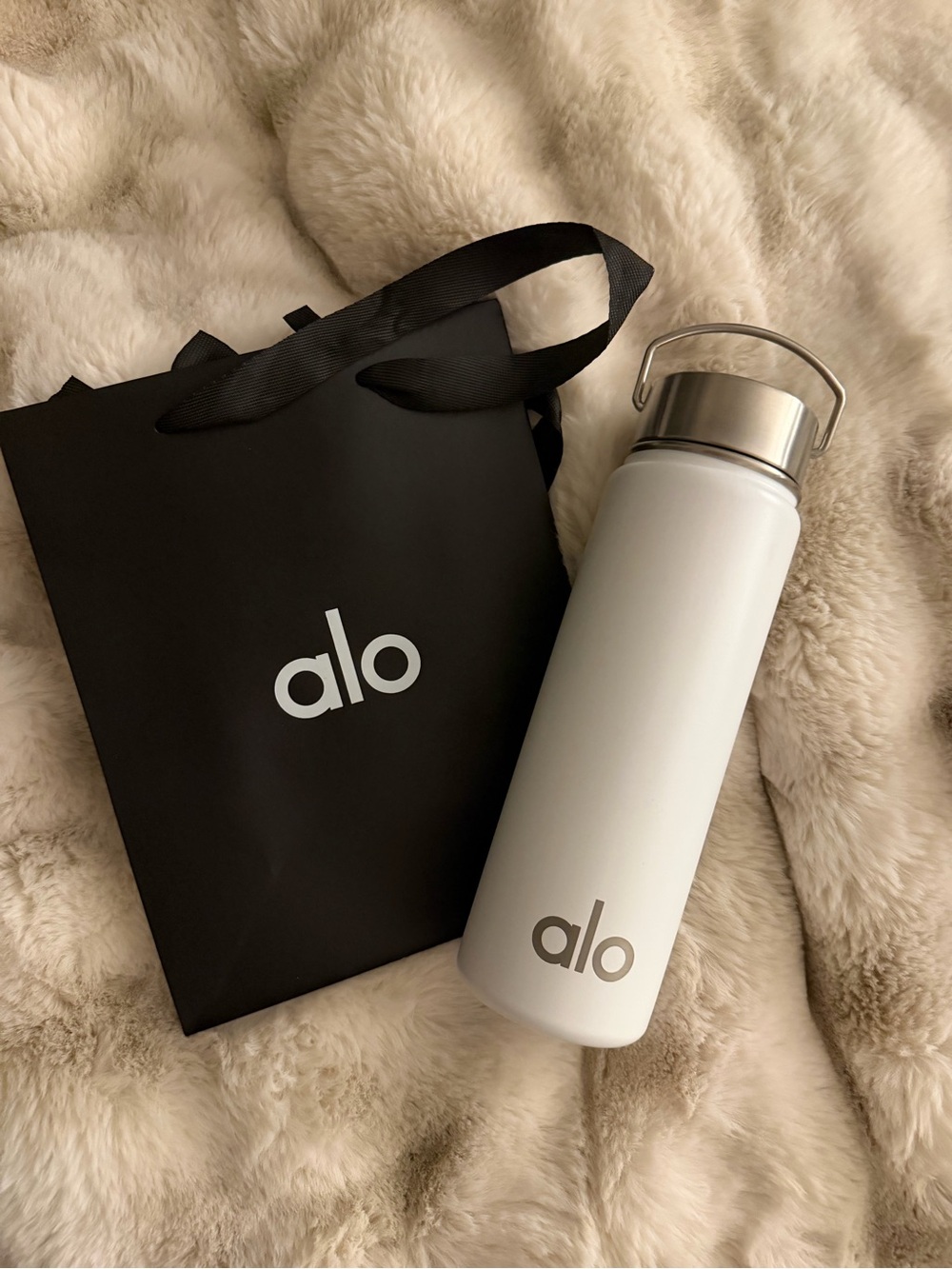 Alo White Stainless Steel Water Bottle